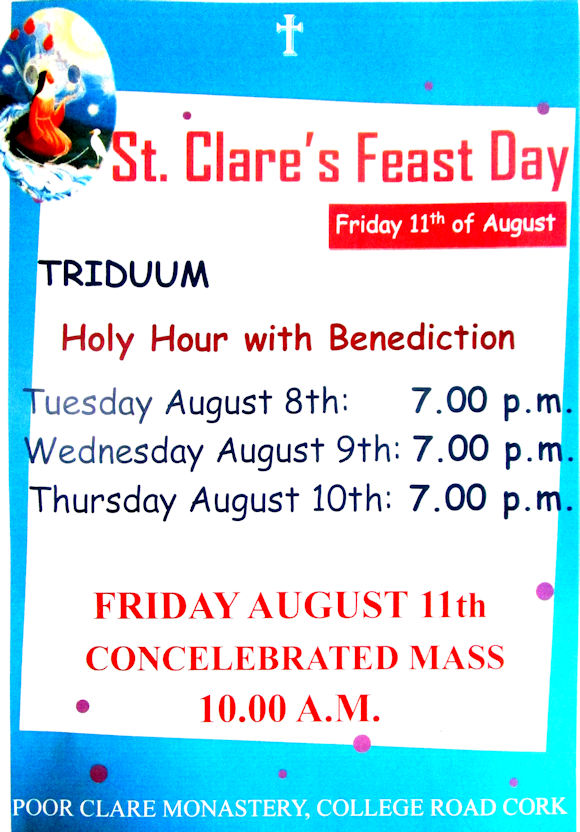 Celebration of St. Clare's Feast Day. Concelebrated Mass Friday 11 August 2023 10:00am