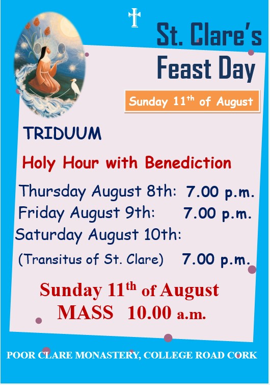 Celebration of St. Clare's Feast Day. Concelebrated Mass Sunday 11 August 2024 10:00am