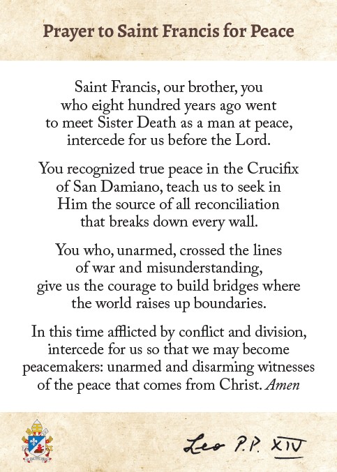 Prayer of Pope Leo to St Francis